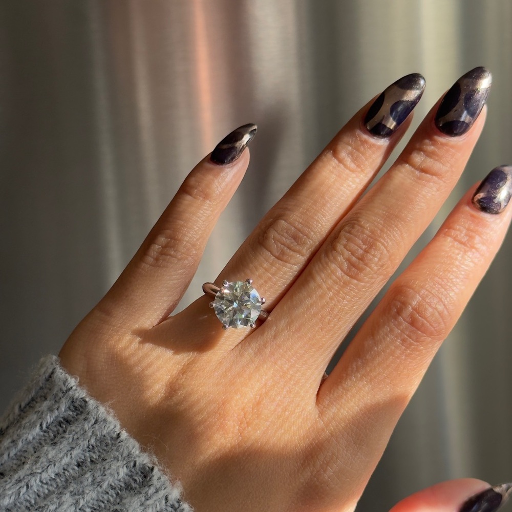 5ct certified vvs1 moissanite engagement solitaire ring size 5, 6,7, 8